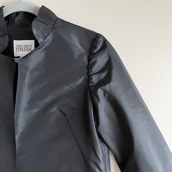 Juan Carlos Pinera 100% Silk & Faux-Fur Formal Evening Coat in Black, Small - Picture 4 of 10